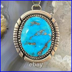 Vintage Native American Sterling Silver Oval Turquoise Decorated Unisex Pendant