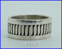 Vintage Native American Sterling Silver Patterned Wide Band Ring Signed A. Lee