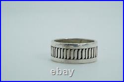 Vintage Native American Sterling Silver Patterned Wide Band Ring Signed A. Lee