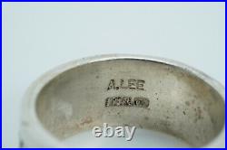 Vintage Native American Sterling Silver Patterned Wide Band Ring Signed A. Lee