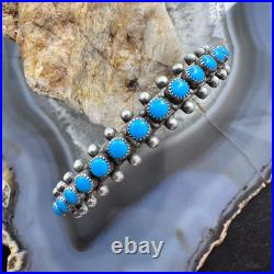 Vintage Native American Sterling Silver Petite Point Turquoise Row Bracelet