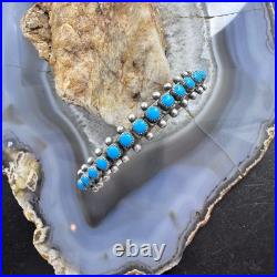 Vintage Native American Sterling Silver Petite Point Turquoise Row Bracelet