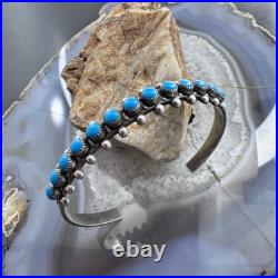 Vintage Native American Sterling Silver Petite Point Turquoise Row Bracelet