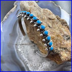 Vintage Native American Sterling Silver Petite Point Turquoise Row Bracelet
