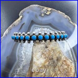 Vintage Native American Sterling Silver Petite Point Turquoise Row Bracelet
