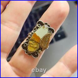 Vintage Native American Sterling Silver Pictured Agate / Jasper Ring Size 7.5