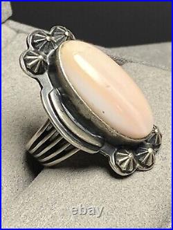 Vintage Native American Sterling Silver Pink Conch Ring Sz7.5 16.44G
