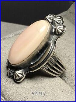 Vintage Native American Sterling Silver Pink Conch Ring Sz7.5 16.44G Vintage Native American Sterling Silver Pink Conch Ring Sz7.5 16.44G