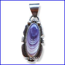 Vintage Native American Sterling Silver Purple Clamshell Wampum Pendant Signed