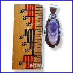 Vintage Native American Sterling Silver Purple Clamshell Wampum Pendant Signed
