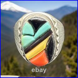 Vintage Native American Sterling Silver R> Zuni Cobblestone Mens Ring Size 12