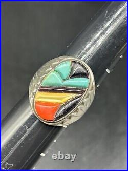 Vintage Native American Sterling Silver R> Zuni Cobblestone Mens Ring Size 12