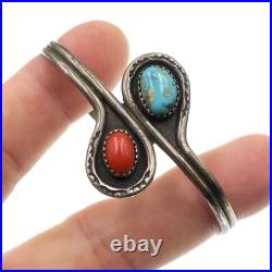 Vintage Native American Sterling Silver Red Coral Turquoise Cuff Bracelet 7.25