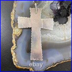 Vintage Native American Sterling Silver Rough Turquoise Cross With Chain 22