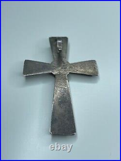 Vintage Native American Sterling Silver Sand Cast Cross Pendant