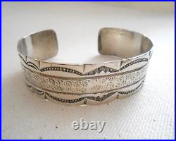 Vintage Native American Sterling Silver Signed GGJ Cuff Bracelet 750026