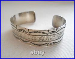 Vintage Native American Sterling Silver Signed GGJ Cuff Bracelet 750026