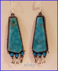 Vintage Native American Sterling Silver Signed Turquoise Earrings