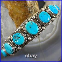 Vintage Native American Sterling Silver Single Row Graduated Turquoise Bracelet