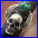 Vintage Native American Sterling Silver Skull Wings Turquoise Biker Ring Sz 8.75