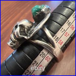Vintage Native American Sterling Silver Skull Wings Turquoise Biker Ring Sz 8.75