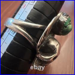 Vintage Native American Sterling Silver Skull Wings Turquoise Biker Ring Sz 8.75