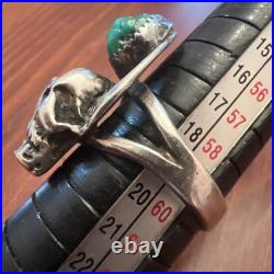 Vintage Native American Sterling Silver Skull Wings Turquoise Biker Ring Sz 8.75