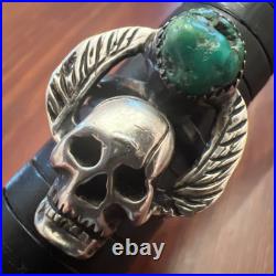 Vintage Native American Sterling Silver Skull Wings Turquoise Biker Ring Sz 8.75