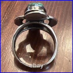 Vintage Native American Sterling Silver Skull Wings Turquoise Biker Ring Sz 8.75