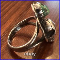 Vintage Native American Sterling Silver Skull Wings Turquoise Biker Ring Sz 8.75