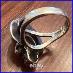Vintage Native American Sterling Silver Skull Wings Turquoise Biker Ring Sz 8.75