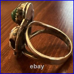 Vintage Native American Sterling Silver Skull Wings Turquoise Biker Ring Sz 8.75