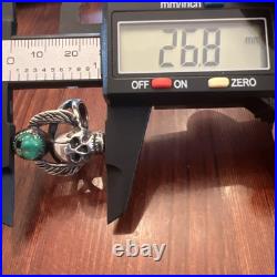 Vintage Native American Sterling Silver Skull Wings Turquoise Biker Ring Sz 8.75