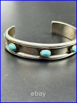Vintage Native American Sterling Silver Sleeping Beauty Turquoise Cuff Bracelet