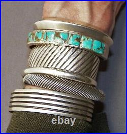 Vintage Native American Sterling Silver Square Turquoise Row Cuff Bracelet