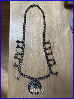 Vintage Native American Sterling Silver Squash Blossom Necklace 26