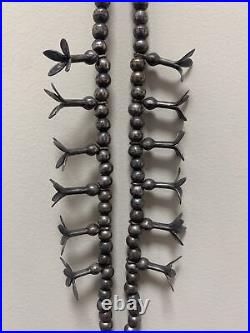 Vintage Native American Sterling Silver Squash Blossom Necklace 26