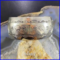 Vintage Native American Sterling Silver Stamped Fetish Bears Bracelet For Women