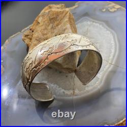 Vintage Native American Sterling Silver Stamped With Sun Rays Bracelet For Women