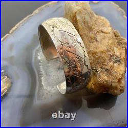 Vintage Native American Sterling Silver Stamped With Sun Rays Bracelet For Women