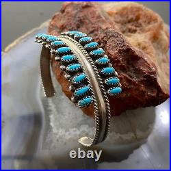 Vintage Native American Sterling Silver Teardrop Turquoise Double Row Bracelet