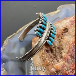 Vintage Native American Sterling Silver Teardrop Turquoise Double Row Bracelet