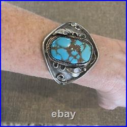 Vintage Native American Sterling Silver Touquoise Bracelet Stamped CSC