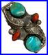 Vintage Native American Sterling Silver Turqouise & Coral Cuff Bracelet