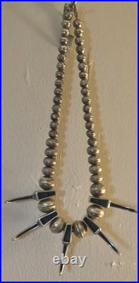 Vintage Native American Sterling Silver Turquoise Bear Claw Bead Necklace Biker