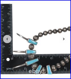Vintage Native American Sterling Silver Turquoise Bear Claw Bead Necklace Biker