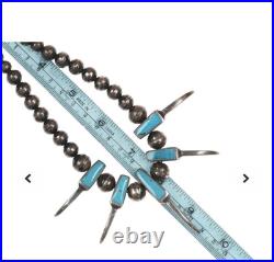 Vintage Native American Sterling Silver Turquoise Bear Claw Bead Necklace Biker