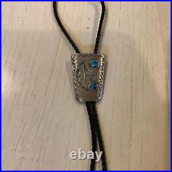 Vintage Native American Sterling Silver Turquoise Bolo Rodeo