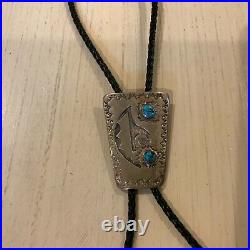 Vintage Native American Sterling Silver Turquoise Bolo Rodeo