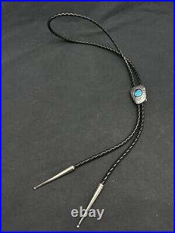 Vintage Native American Sterling Silver Turquoise Bolo Tie